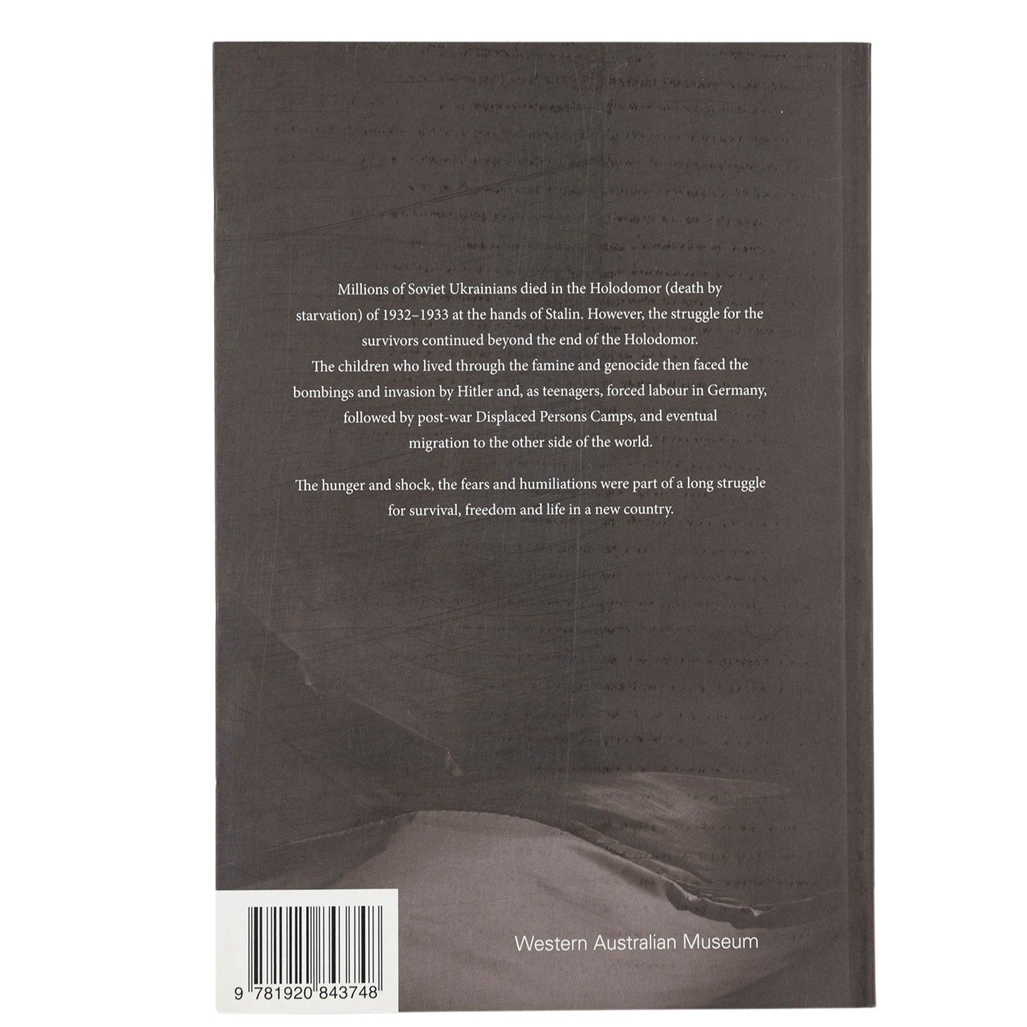 Back Cover of paperback novel grey with white writting