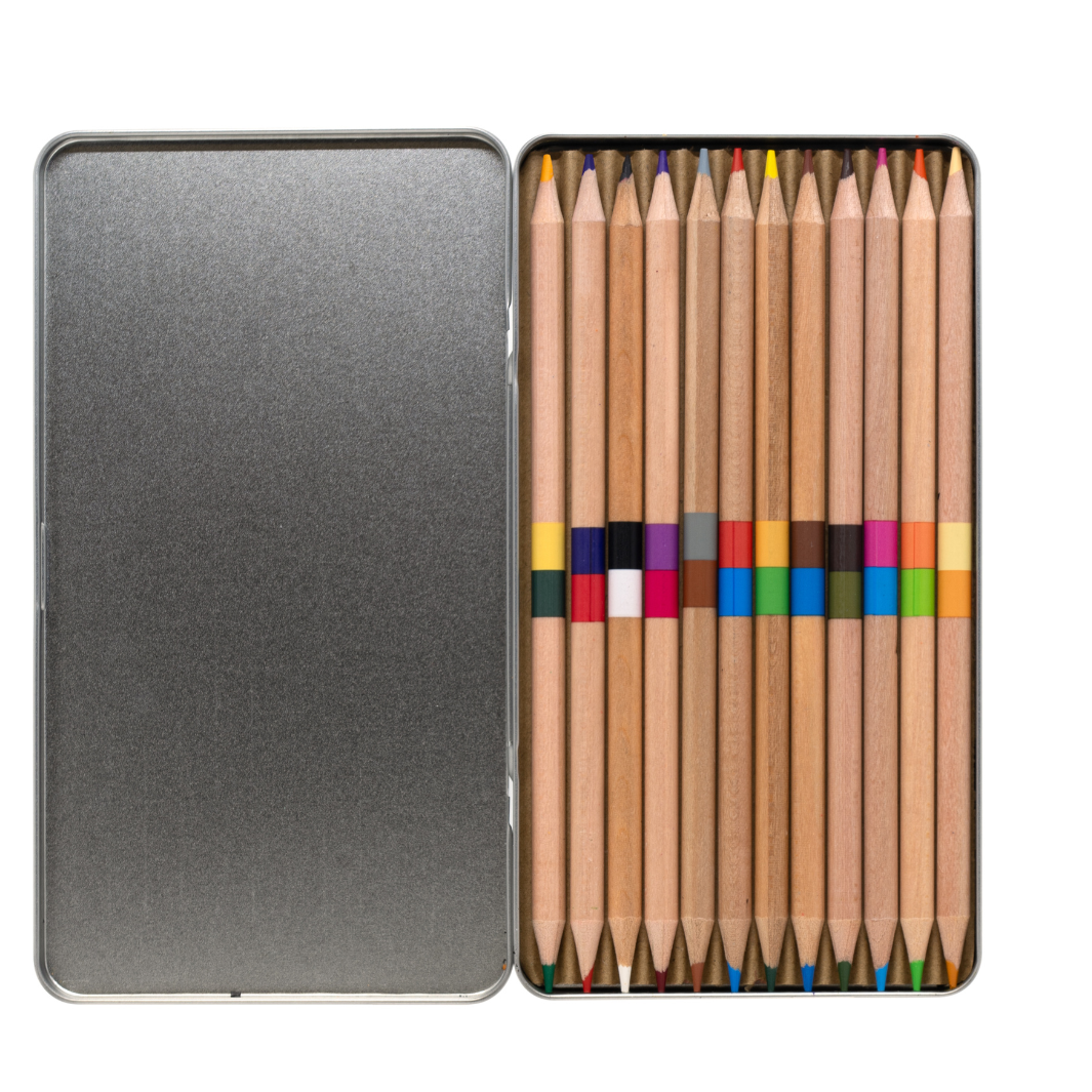 Coloured Pencil Set: Anubis Pharaoh 12 Duo Coloured Pencils in Tin