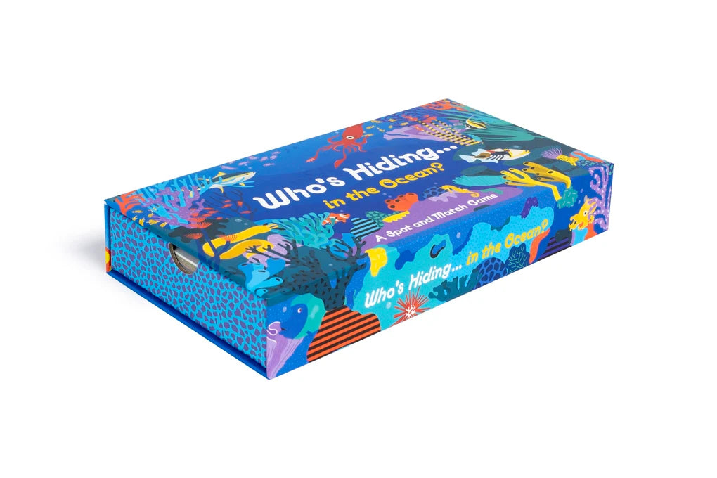 Side view image of packaging of game Who's Hiding in the Ocean?