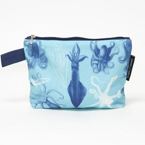 Front view of Beware the Kraken Pencil Case in blue