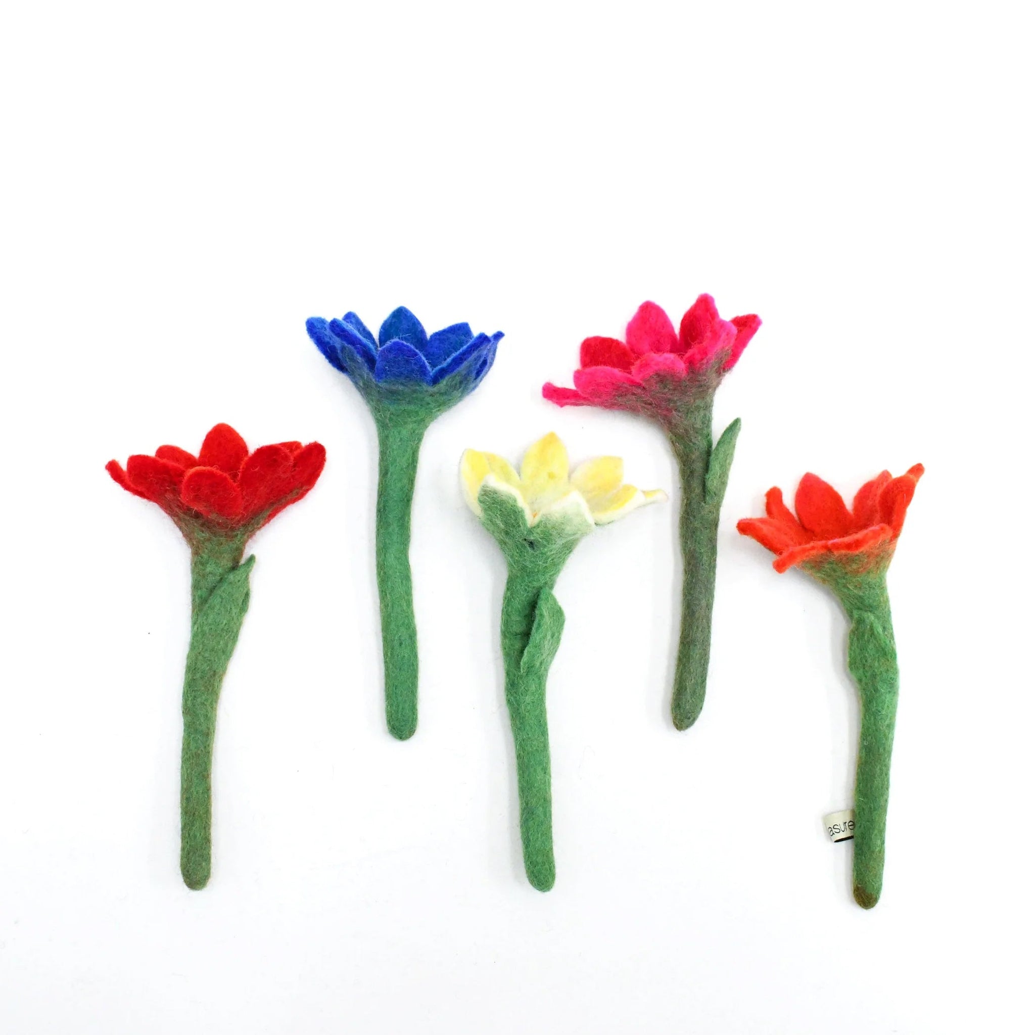 Side view image of felt flowers in multiple colours