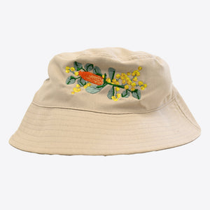 Image of front of hat showing embroidered wildflowers