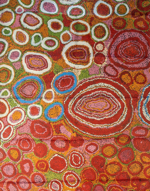 Image of Australian Made tea towel printed with 2008 artwork titled 'Tjintirkara' by Judith Donaldson from the Spinifex Arts Project.