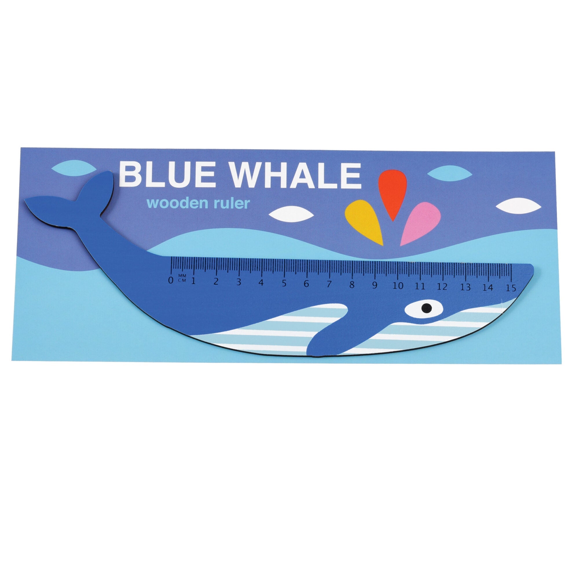 Image of blue whale wooden ruler in packaging