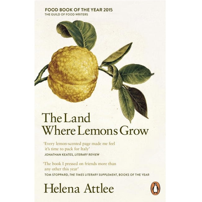 Book cover of The Land Where Lemons Grow by Helena Attlee, featuring a lemon with leaves and review quotes.