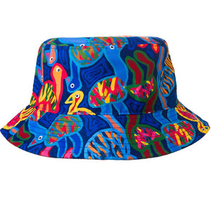 Front view image of Thelma Beeton Bucket Hat in blue on white background.