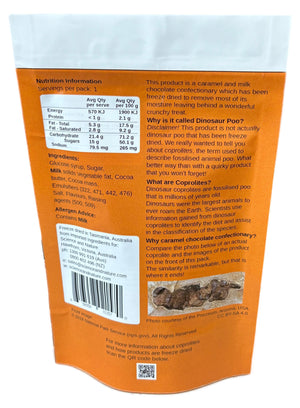Back view image of Freeze Dried Dinosaur Poo packaging.
