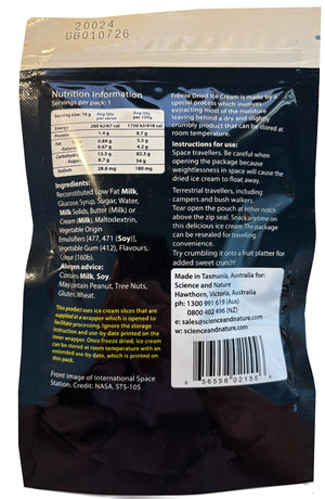 Back view image of Freeze Dried Ice Cream packaging