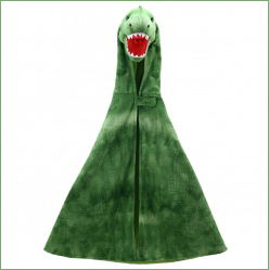 Green dinosaur costume with a hood on a white background.