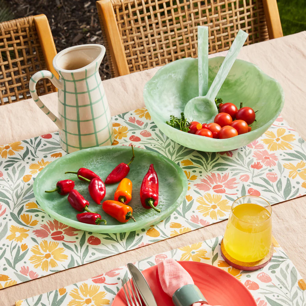 Image of table setting showing resin kitchenware in peppermint green