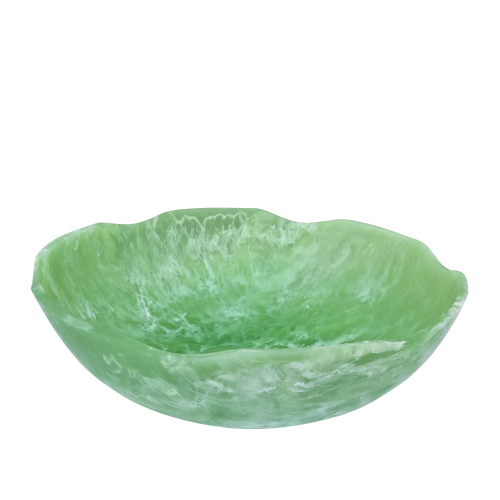Side view image of resin salad bowl in peppermint green