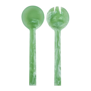 Top view image of resin salad servers in peppermint green