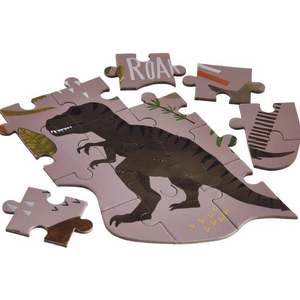 Image of Dinosaur 80 piece Puzzle packaging showing puzzle pieces and a small portion of completed puzzle