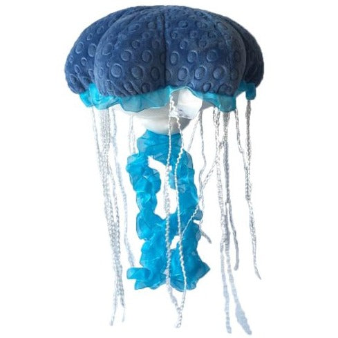 blue jelly fish plush with white and blue tentacles