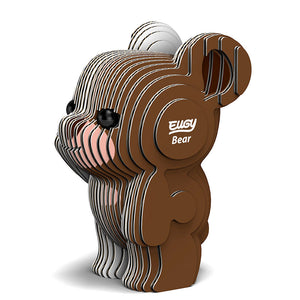 Image of EUGY Bear, showing brown bear made from layers of cardboard stuck together on white background.