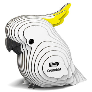 Side view image of EUGY Cockatoo on white background.