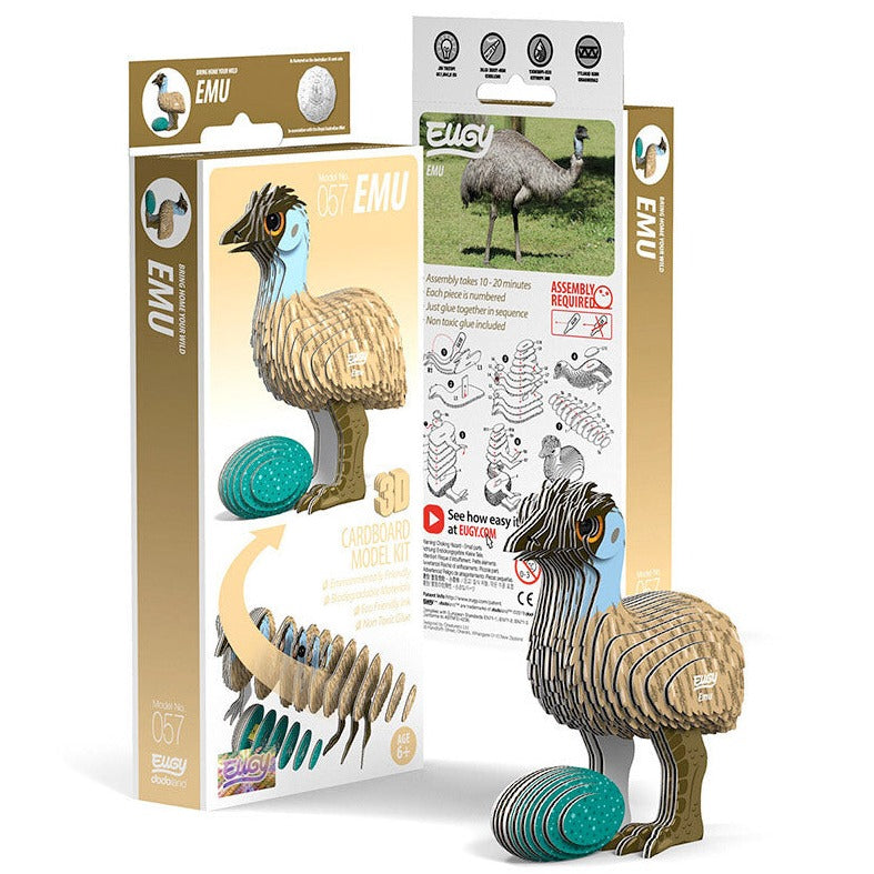 Side view image of EUGY Emu and packaging on white background.