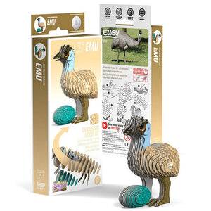 Side view image of EUGY Emu and packaging on white background.