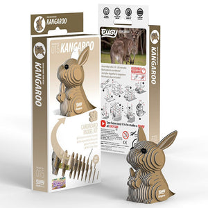 Side view image of EUGY Kangaroo and packaging on white background.