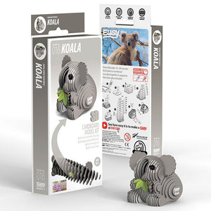 Side view image of EUGY Koala and packaging on white background.