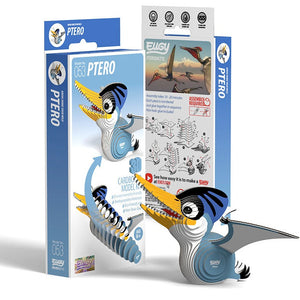 Side view image of EUGY Ptero and packaging on white background.