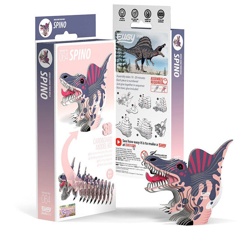 Side view image of EUGY Spino and packaging on white background.