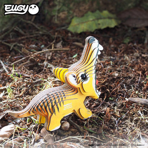 Top view image of EUGY Tasmanian Tiger on ground with dried grass.
