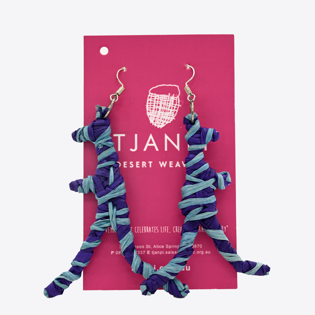 Image of blue rafia earrings by Tjanpi Weavers