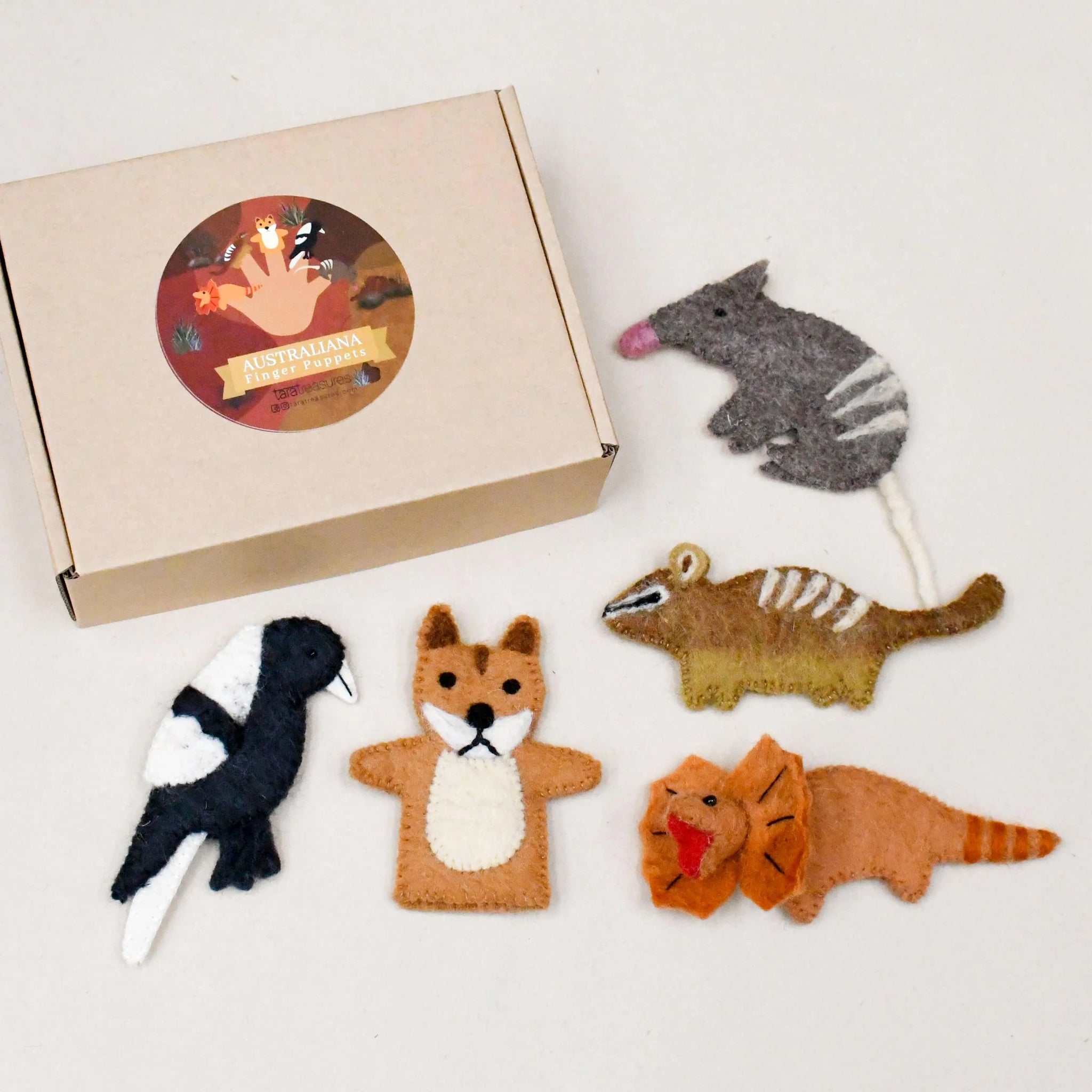 Image of Australian animal finger puppets and packaging