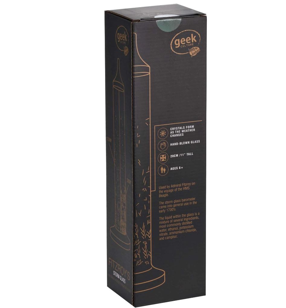 Back view image of Fitzroys Storm Glass 28cm Tall packaging