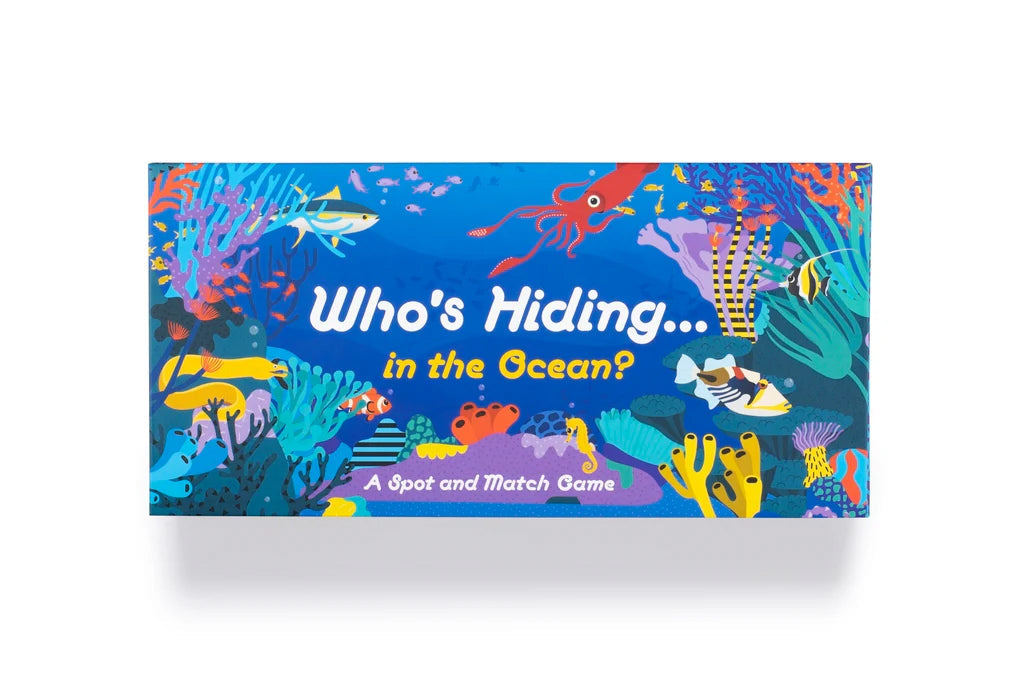 Top view image of packaging of game Who's Hiding in the Ocean?