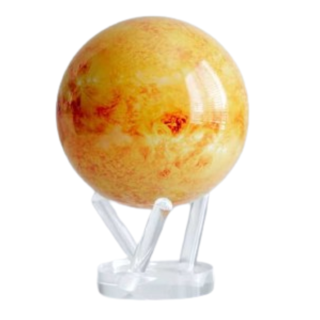 Image of orange Sun Mova Globe on acyrlic stand 