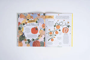 Image of pages on pumpkins in book titled Grow written by Rizanino Reyes, illustrated by Sara Boccaccini Meadows