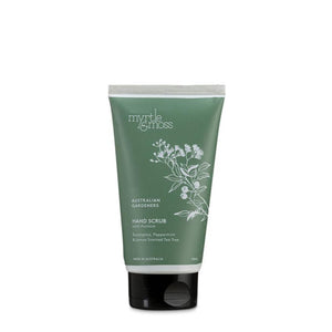 Front view image of 150 ml Hand Scrub,  Eucalyptus, Peppermint & Lemon Scented Tea Tree by myrtle and moss