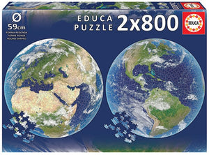 Front view image of packaging of Educa Planet Earth 2 x 800 Piece Round Jigsaw Puzzles.