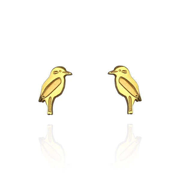 Front view image of Iconic Australian Kookaburra Earring Studs in Gold