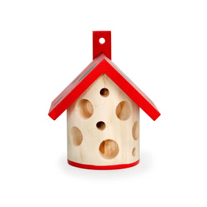 From view image of wooden lady bug house with red roof