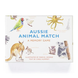 Front view image of Aussie Animal Match memory game packaging 