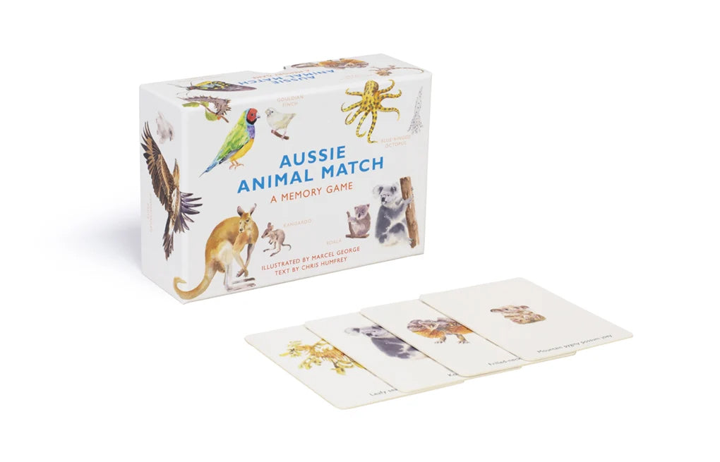 Image of Aussie Animal Match memory game showing packaging and game cards