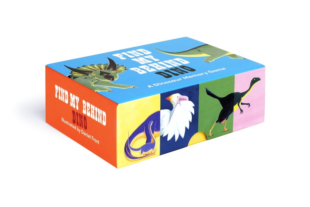 Side view image of Find My Behind Dino: A Dinosaur Memory Game packaging