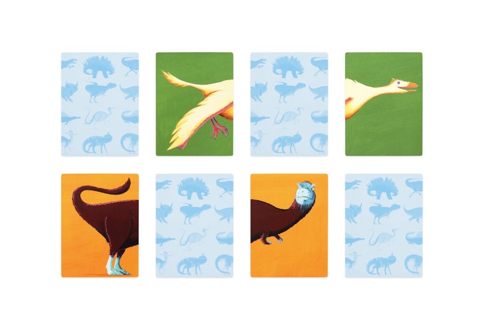 Image of front and back of cards from Find My Behind Dino: A Dinosaur Memory Game