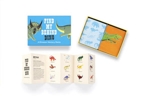 Image of Find My Behind Dino: A Dinosaur Memory Game showing open packaging and instruction sheet