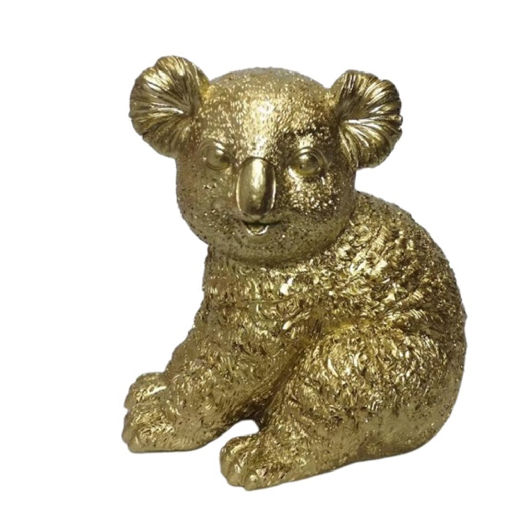 Front view image of gold Koala Money Box on white background.