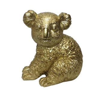 Front view image of gold Koala Money Box on white background.
