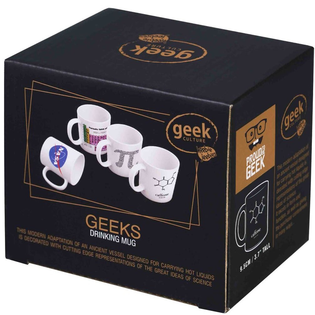 Back view image of white mug with NASA Logo packaging