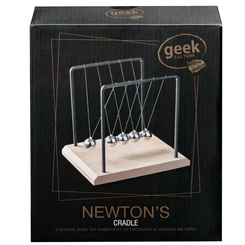 Front view image of Newtons Cradle 18cm Tall packaging