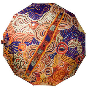 Open umbrella from top view with bright colours