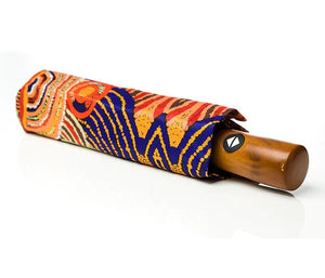 Fold up umbrella in floral aboriginal print sleeve