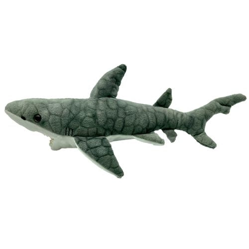Grey plush shark with scale patterned skin
