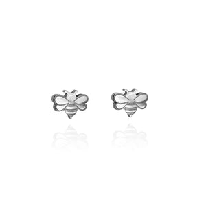 Front view image of bee earring studs in silver